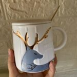 كوب بورسلان الغزال مع غطاء وملعقة