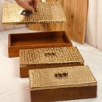 طقم مضايف خشب هندي غطا نحاس هندي 3 قطع