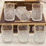 تشكيلة أطقم كاسات عصير حز ذهبي عدد12 كريستال