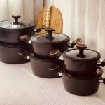 طقم طناجر جرانيت 6 قطع قاعدة موزع حراري