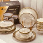 طقم صحون 18 قطعة أبيض مذهب ريمبو