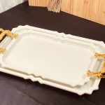 طقم صواني تقديم ضيافة معدن مكفول 2 قطعة