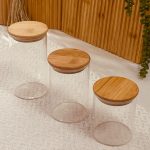 علب بهار زجاج غطا خشب محكم