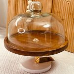 جاط - مضيفة كيك / حلو برجل لون ابيض غطا زجاج