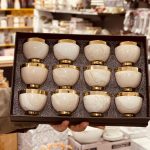 طقم فناجين رخام حز ذهبي 12