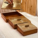 طقم مضايف خشب هندي غطا نحاس هندي 3 قطع (مربع)