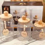 طقم علب بهار زجاج غطا خشب