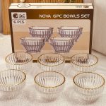 طقم صحون مكسرات حز ذهبي 6قطع