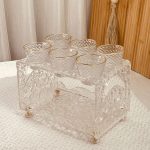 طقم ستاند + 6 فنجان سادة حز ذهبي