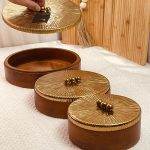 طقم مضايف خشب هندي غطا نحاس هندي 3 قطع دائري