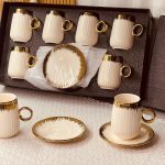 طقم كاسات شاي / قرفة بورسلان 6+6 مذهب