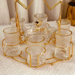 طقم كاسات شاي مع ستاند ذهبي