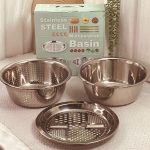 طقم لجن 3 قطع ستاتلس ستيل + مصفاة + لوح برش  حجم 28 سم