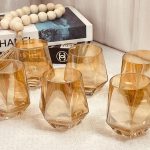 طقم 6 كاسات عصير مضلع عسلي