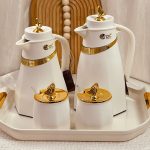 طقم 2 تيرمس قهوة + صينية + سكرية (الوان مختلفة قلب الصور)