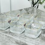 طقم 6 صحون مكسرات شفاف حز ذهبي