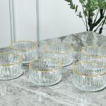 طقم 6 صحون مكسرات شفاف حز ذهبي